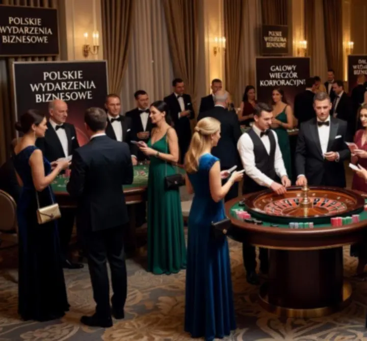 Gala firmowa w eleganckiej sali z nastrojowym oświetleniem