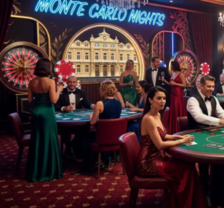 Pokerowy wieczór w klimacie Las Vegas z neonami i stołem do gry